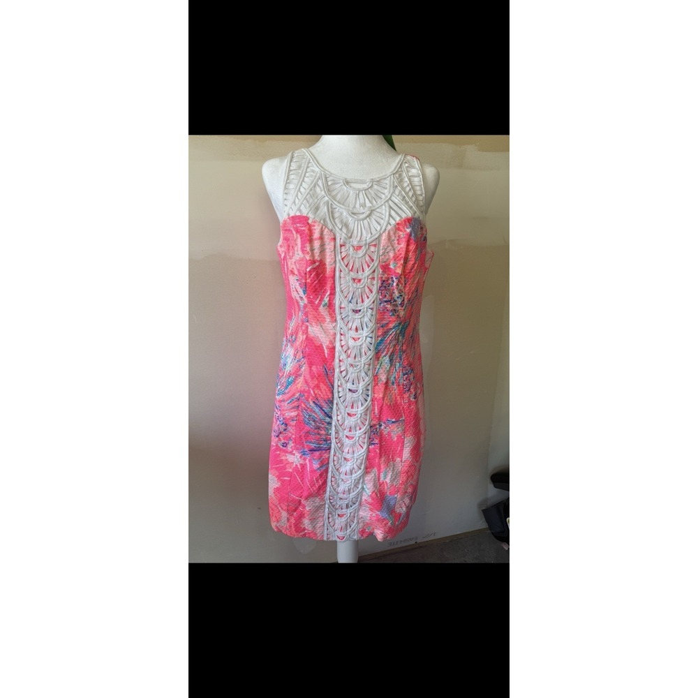 Lilly Pulitzer Tana Never Been Betta Mini Shift Dress Pink Lattice Cutout Sz 4